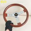 JDM 340mm Classic Wood Style Steering Wheel Chrome Spoke Vintage Sports Steering Wheel