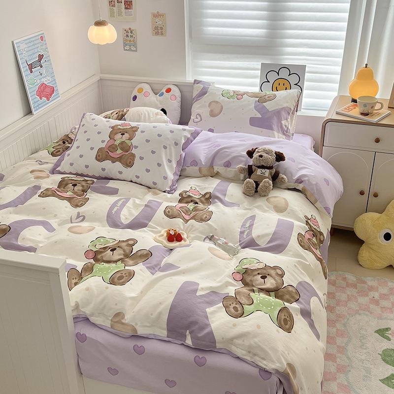 Комплект из трех предметов для спальни из набивного хлопка, постельное белье, пододеяльник, простыня, комплект из четырех предметов