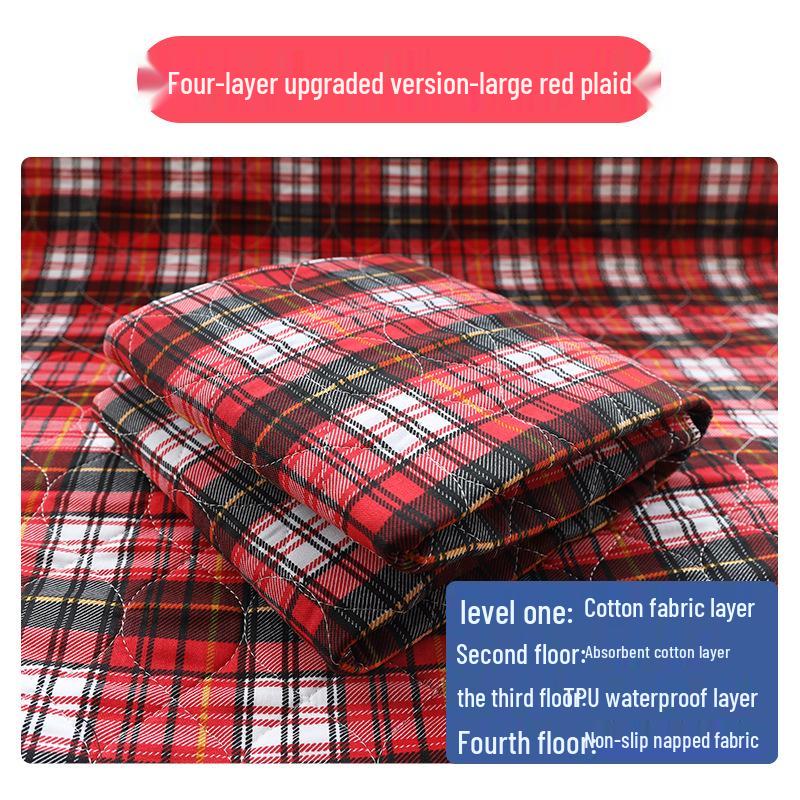 Washable Four-Layer Incontinence Pad: Breathable Cotton Bed Protector for Adults