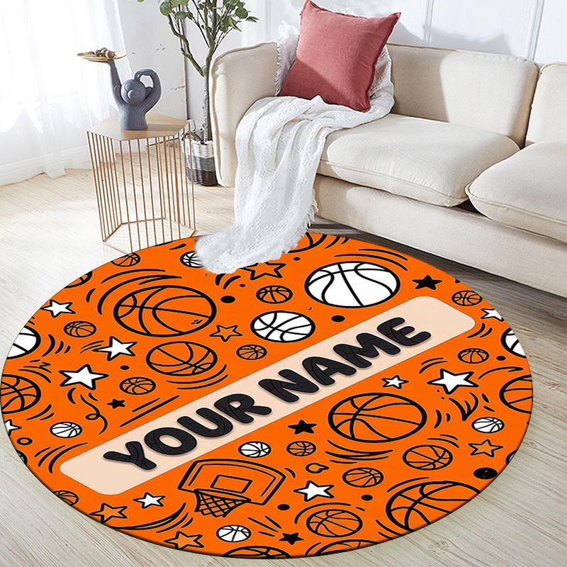Custom Name,Vintage Ball Sports pattern round rug,Carpet Rug for Living Room Bedroom Playroom ,Non-slip Floor Mat,Holiday Gifts and Birthday Gifts.