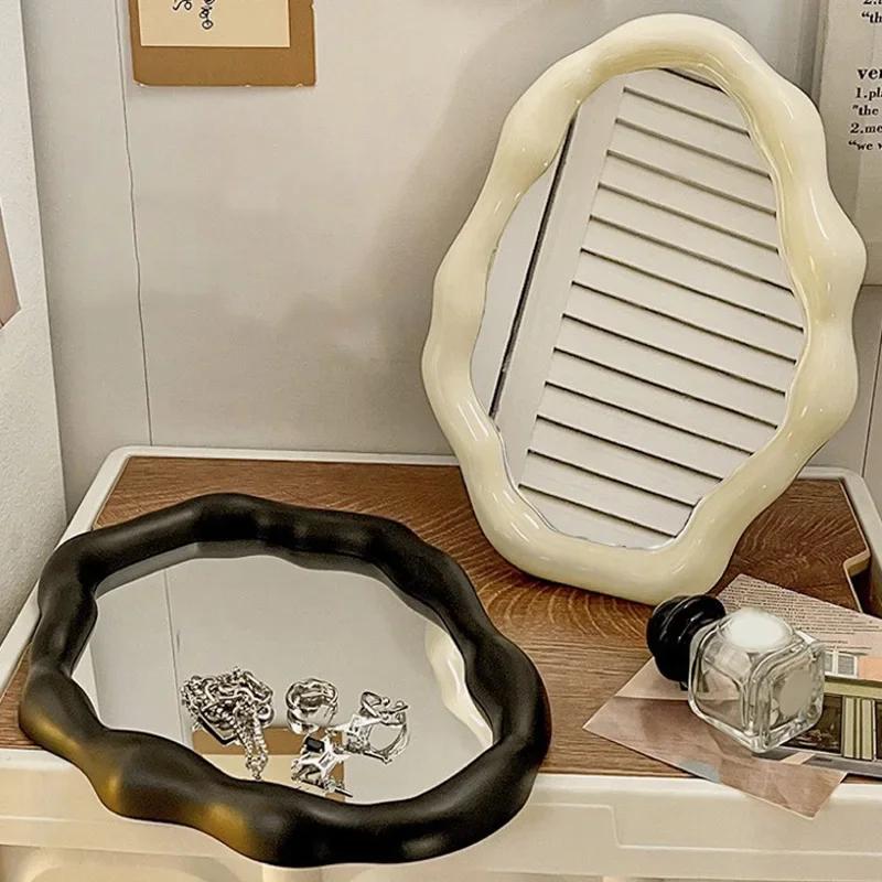 Cloud Shape Makeup Mirror Irregular Cosmetic Desk Mirror with Bracket Vanity Decor Student Dormitory Bedroom Desktop Mirrors