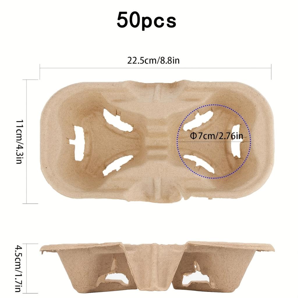 50 Pcs 2 Cups Pulp Fiber Drink Holder, Portable Coffee Cup Holder, Disposable Drink Tray for Coffee Shop, Restaurant, Grocery Store, Juice Bar