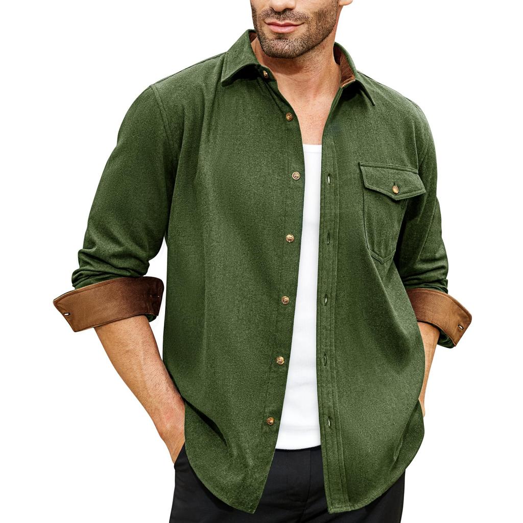 Мужская -цветная Повседневная и модная Рабочая рубашка с длинным рукавом, воротником-стойкой, на пуговицах