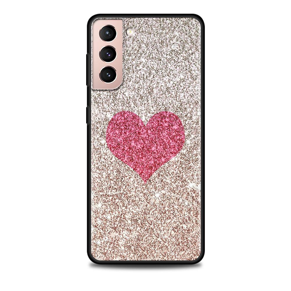 Милый девчачий розово-золотой чехол с сердечками для Samsung Galaxy S20 FE S21 S22 Ultra S10 Plus S9 S8 S10e S7 Edge, силиконовый черный чехол для телефона