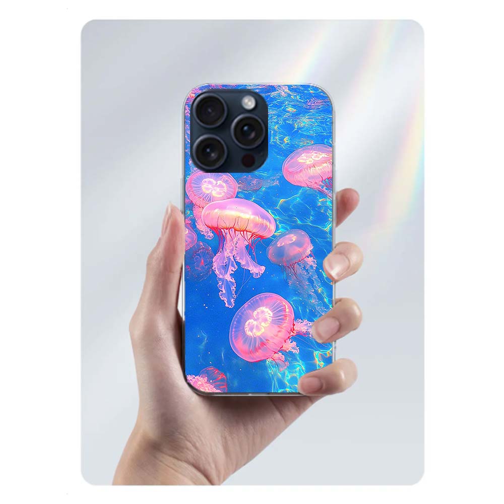 Enchanting Neon Jellyfish Clear Phone Case For Iphone 17 Air 16 Pro Max 15 Pro 14 Plus 17E 16E 11 13 12 Mini Cover Cases Fundas