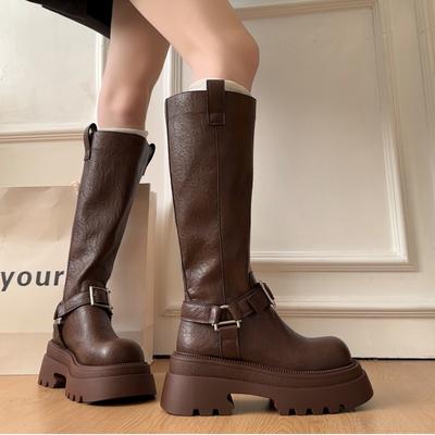 Руодан ретро британский стиль толстый каблук платформа ботинки женские 2025 осень и зима новые простые и универсальные увеличивающие рост модные ботинки