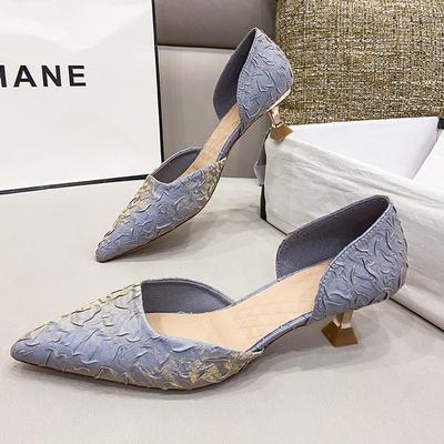 Темпераментные женские туфли-лодочки из атласа с острым носком и низким каблуком, с открытой боковой частью, лето 2025, новая коллекция, каблук-рюмочка, высокие каблуки, корейская версия, ажурные туфли