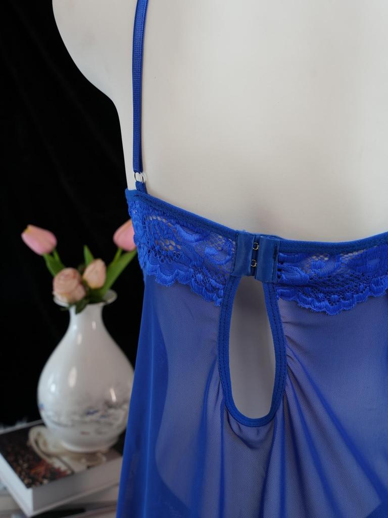 Тонкий стиль стринги контрастная кружевная отделка оборками комплект нижнего белья глубокий V платье-комбинация вещь женское сексуальное нижнее белье Lenceria Mujeres темно-синий