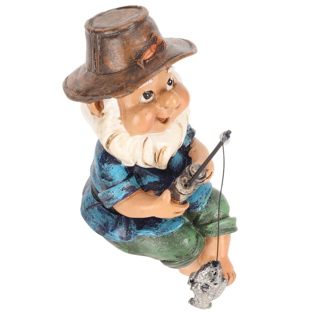 Fishing Gnome Sitter Funny UV Resistant Resin Decorative Outdoor Garden Lawn Gnome for Yard