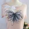 Handmade Beaded Large 3D Embroidery Chiffon Patch Feather Crystal Tassel Fabric Flowers Wedding Applique DIY Decoration