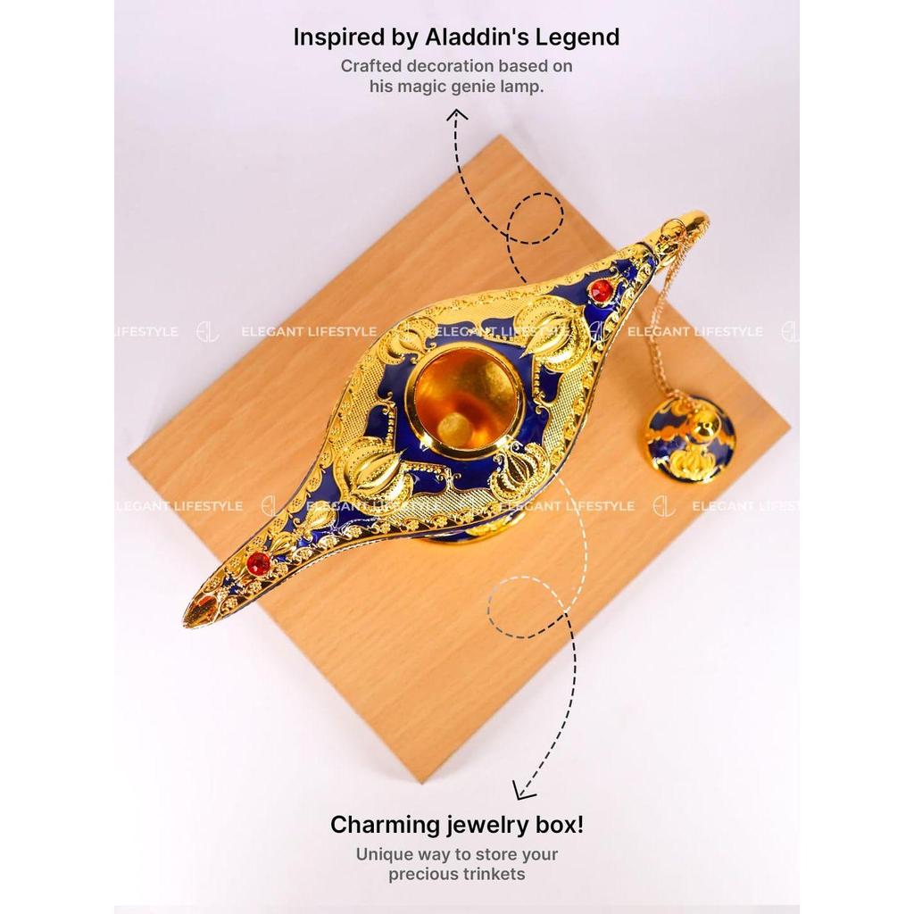 Vintage Aladdin Chirag Lamp-Luxurious Metal Jewelry Box,Decorative Showpiece,Home & Office-12 cm(Gold-Blue)