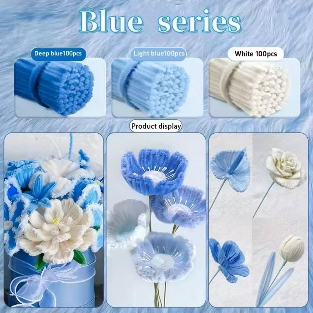 100/300/400Pcs Flexible Wire Pipe Cleaners Bendable Plush Sticks for Artificial Flower Making