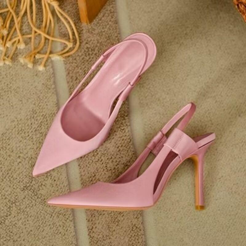 Spring   Women Slingback Sandals Pointed Toe Slip On Thin High Heel Ladies Elegant Pumps Shoes Drss Sandals