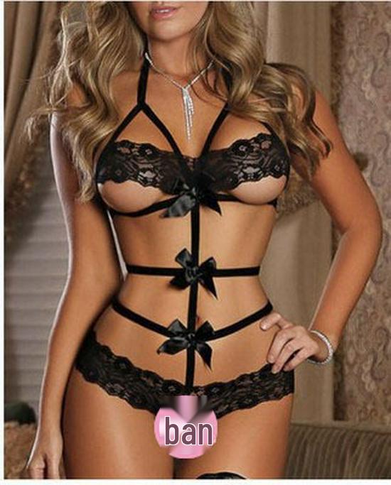 Сексуальное кружевное белье-искушение с бантом, комплект из трех предметов