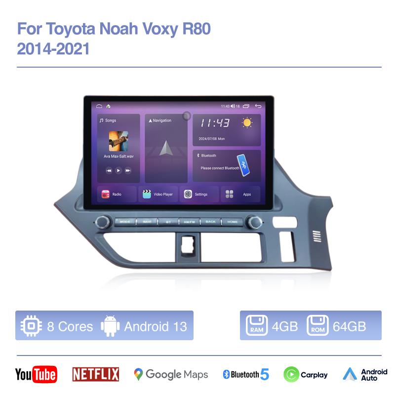 13.3" Для Toyota Noah Voxy R80 2014-2025 Автомобильный мультимедийный видеоплеер GPS навигация Радио Android13 Carplay 4G Wifi Камера 360