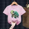Kawaii Girls tshirt Interesting Marine Life Turtle Animal Print T shirt Kids Cute girls Clothing Summer Pink Tshirt  Wholesale