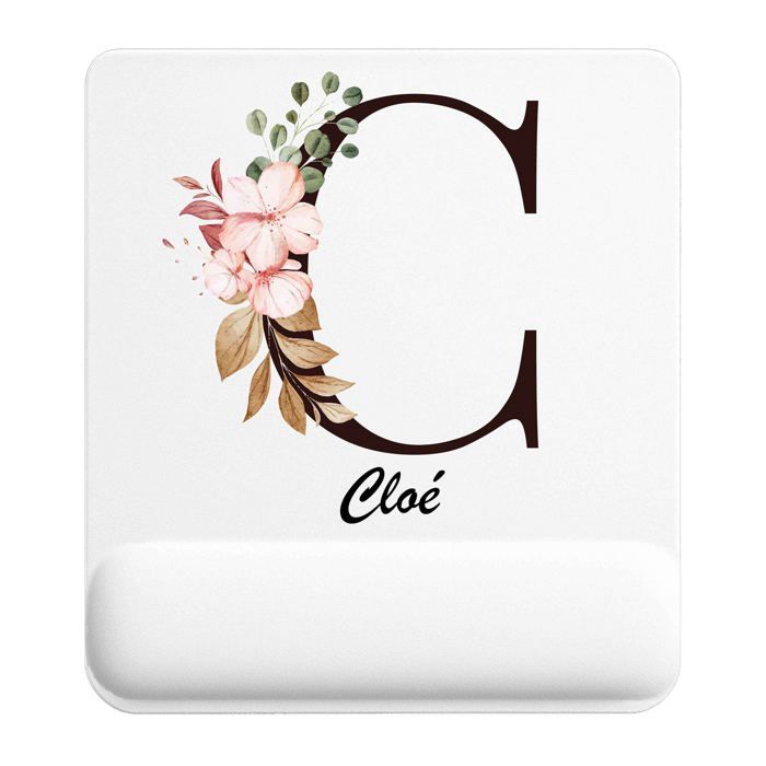Tapis de souris - PLANETEE - Cloé Lettre Fleur - 22 x 18 cm - Impression sublimation HD - Antidérapant 3 mm