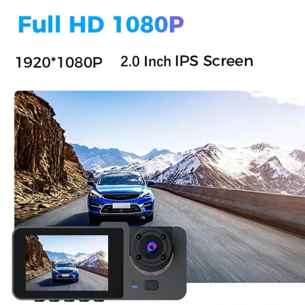 New 1080P HD Night Vision Car Driving Recorder 3-Channel Camera Video Recorder DVR Black Box Dual Lens with Rearview Camera HD Reversing Image