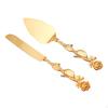 Wedding Cake Knives Server Set Elegant Rose Handle Cutting for Gifts Gold