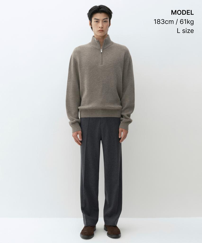 MUSINSA STANDARD [Victoria Wool] Minimal Ribbed Quarter Zip Sweater [Taupe]