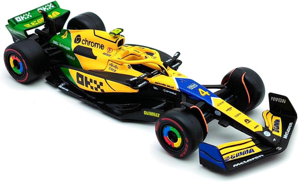 Bburago 2024 Модель F1 McLaren MCL38 Senna Memorial Color Lando Norris Race Sports Car Mini Car Diecast Car Complete Product Senna 1/43 #4 18-38214
