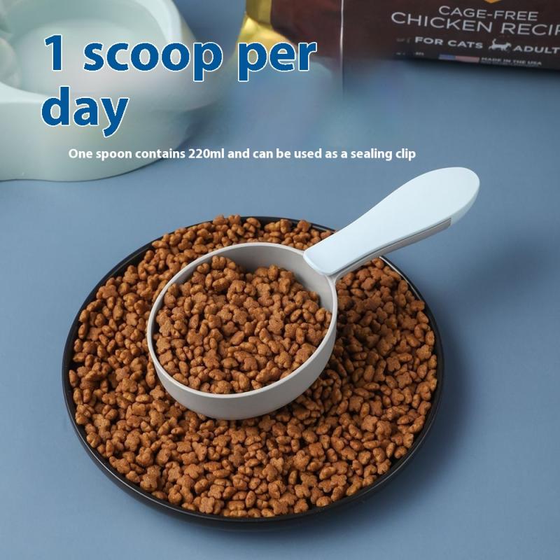 Лопатка для кормления питомцев Совок для кошачьего корма с зажимом для герметизации Многофункциональная пластиковая мерная ложка для корма для питомцев Специализированная мерная ложка для кормления питомцев