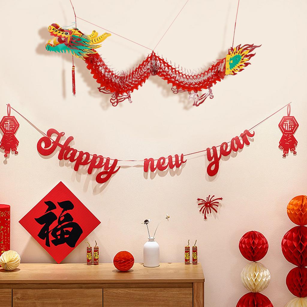 Китайский фонарь-дракон 1 метр Пластиковый подвесной фонарь для Фестиваля Lunar New Year 2026 Декор двери, дерева, потолка, окна