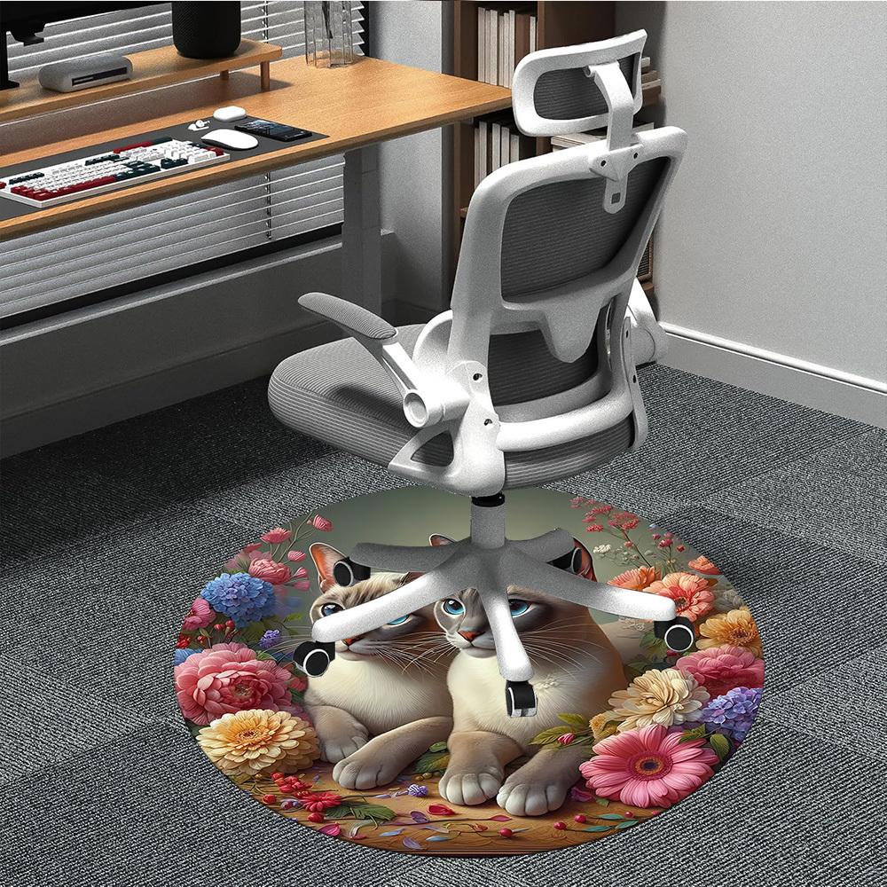 1pc Cats Flowers Office Round Rug, Carpet for Office, Gaming, Lightweight Round Floor Mat yy260205063