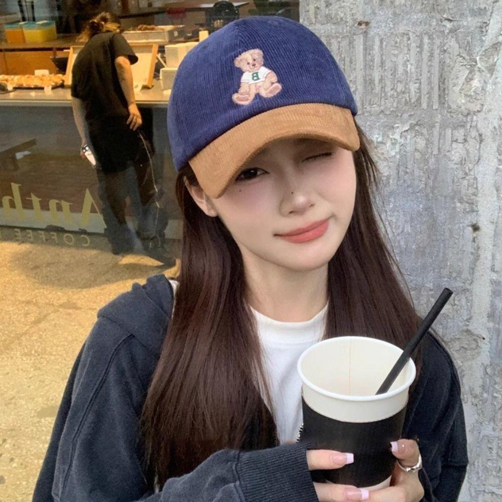 Повседневная бейсболка с вышивкой медведя, дышащая вельветовая дорожная шляпа от солнца, регулируемая спортивная шляпа для улицы с широкими полями