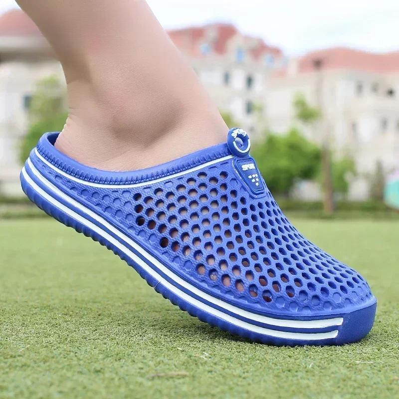 Мужские тапочки, пляжная обувь, унисекс, полые уличные повседневные мужские пляжные сандалии, шлепанцы, нескользящая обувь, размер 36-45, мужские тапочки