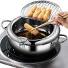 Japanese Tempura Small Stainless Steel Tempura Pan with Thermometer, Lid, and Oil Drip Filter Rack, Suitable for French Fries, Chicken Wings, and Shri