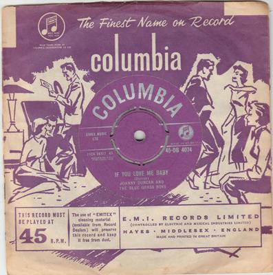 7-дюймовая пластинка JOHNNY DUNCAN & HIS BLUE GRASS BOYS - If You Love Me Baby 45DB4074 Columbia 1958 UK Рок Б/У