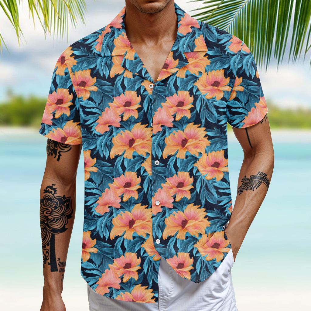 Мужская повседневная свободная рубашка с короткими рукавами, модная рубашка с принтом, топ