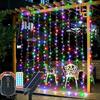 V-Dank LED Solar Illumination Lights, Christmas Decorations, Solar Curtain Lights, 3M2M, 200 LEDs, Timer Function, Remote Control, Adjustable