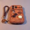 Suitable for Iphone 3D Cute Coffee Brown Wavy Edge Phone Case with Lanyard Soft Silicone Cover Perfect Gift for Girls Firends