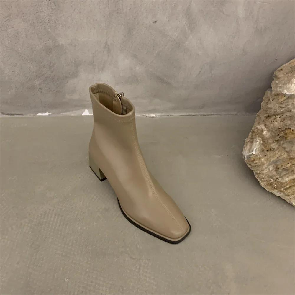 Fashion Women Ankle Boots Woman Square Heel Fashion Zipper Autumn Winter Women's Shoes Leather Girl's Short Booties