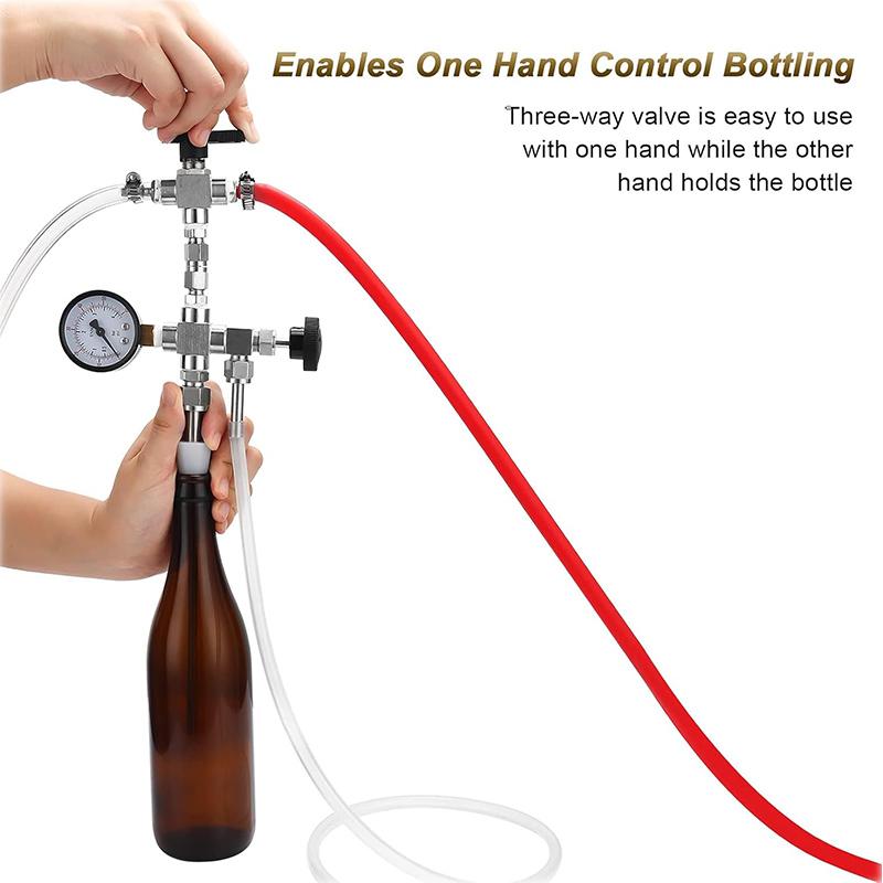 Counter Pressure Filler with Gauge, Homebrew Hand Held Bottle Filler No Carbonation Loss, Beer Bottling Kit 1/4 & 5/16 Barb