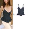 New Fall Women's Clothing Open Back Sexy Fashion Twill Ruffles V-neck Brace Vest Tops 0858263