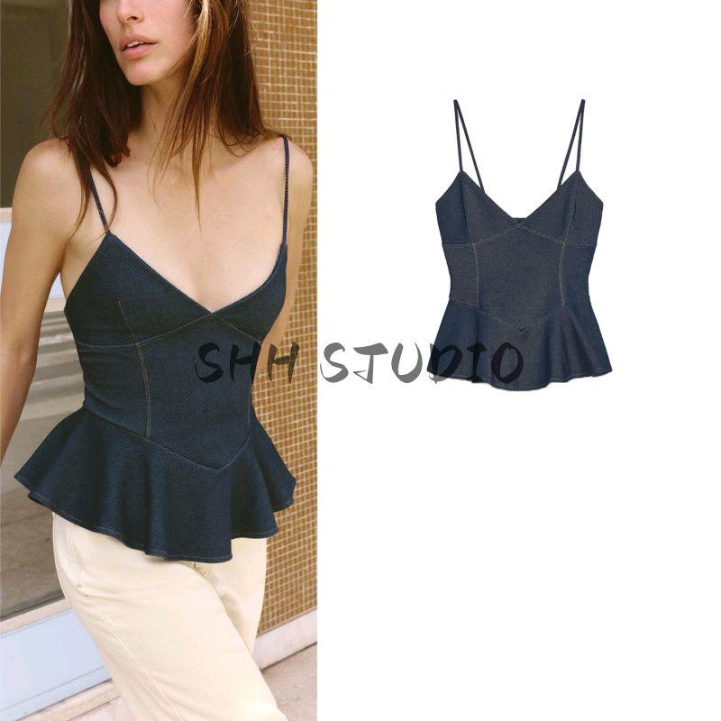 New Fall Women's Clothing Open Back Sexy Fashion Twill Ruffles V-neck Brace Vest Tops 0858263