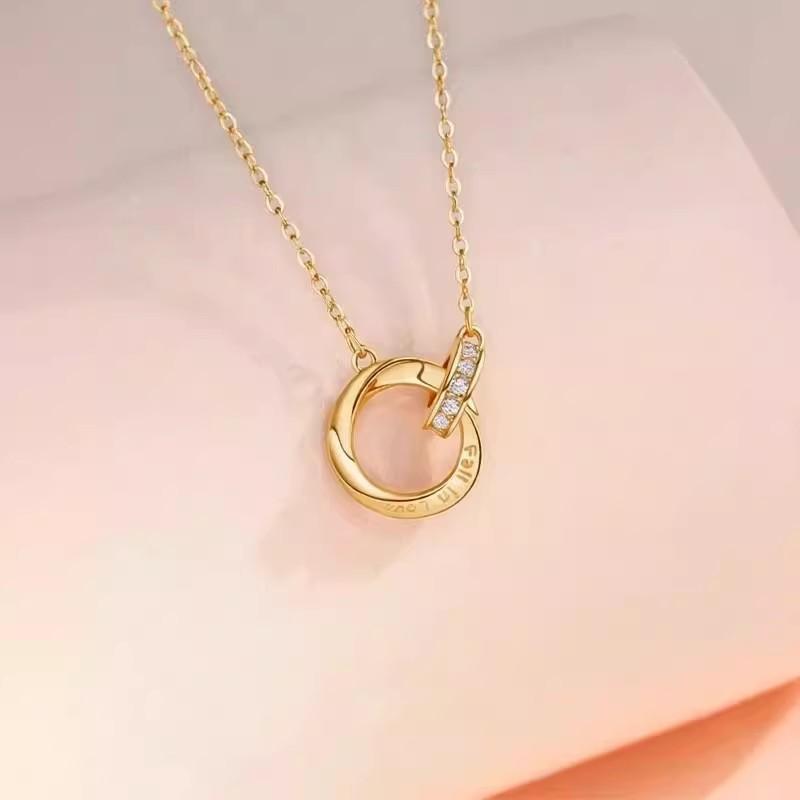 Silver double ring necklace women's cool and handsome new high-end long sweater chain light luxury niche versatile clothes accessories
