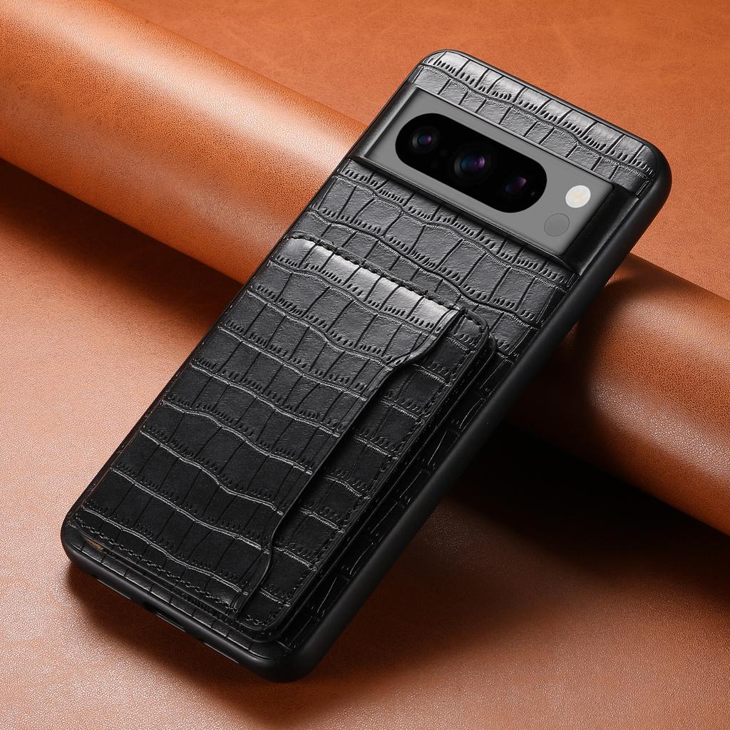 For Google Pixel 8 Pro Kickstand Case Card Holder Phone Cover Crocodile Texture