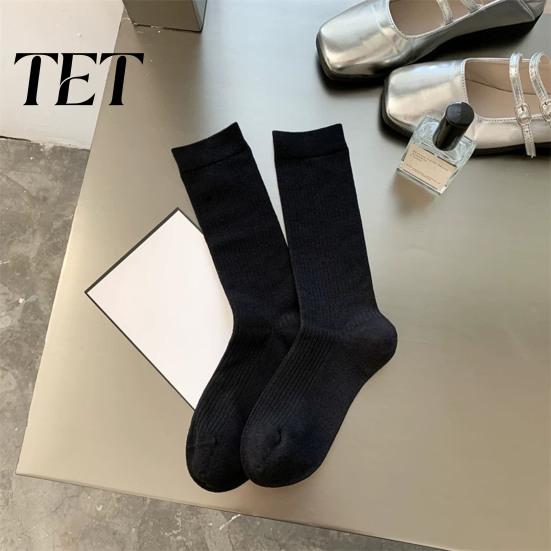 College Style Crew Socks Women Socks, Ribbed Knit for Autumn Winter, Minimalist Solid Non Slip Fitness Color Soft Breathable Stretchy Casual