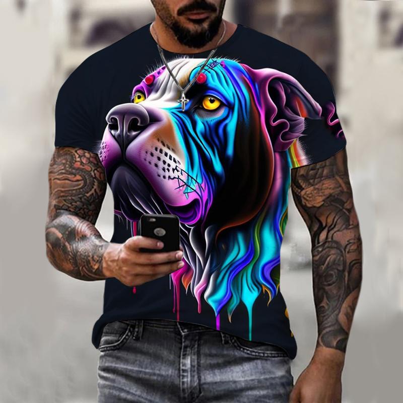 Summer Round Neck 3D Print Dog Graphics Top Fashionable Casual Short Sleeved Men's T-shirts