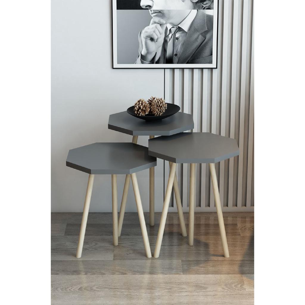 3-х предметный журнальный столик и набор журнальных столиков, восьмиугольный журнальный столик, набор журнальных столиков с деревянной ножкой и грабом