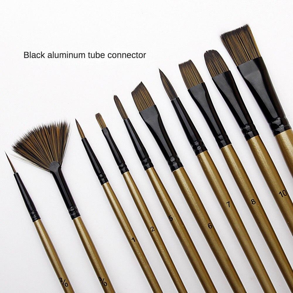 Акварельные кисти, 10 шт., многофункциональный набор, коричневая короткая деревянная нейлоновая шерсть, студенческая кисть для рисования гуашью, масляная кисть, художественный инструмент