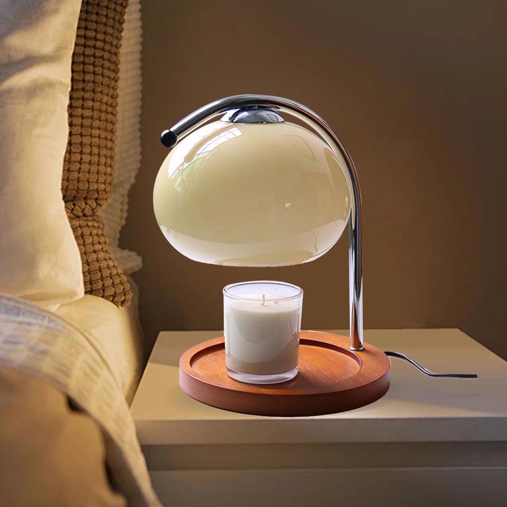 Candle Warmer Lamp Wooden Rack Iron Stand Glass Lampshade Decorative Retro Candle Melting Lamp with