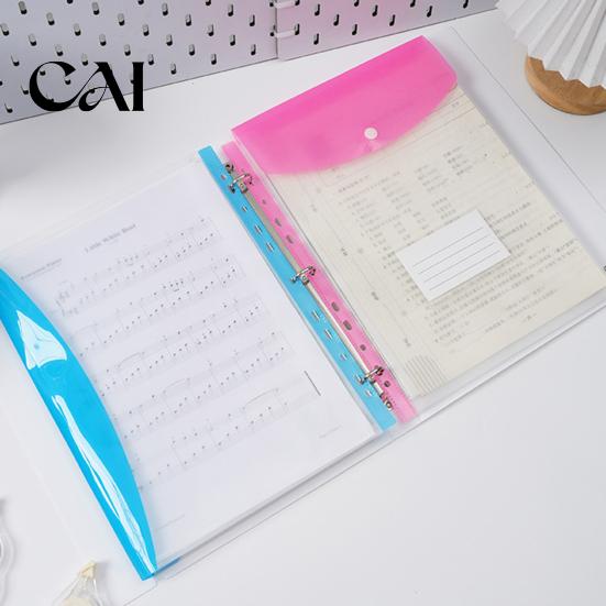 Assorted Color Filing Sleeves Document Bag, 11-Hole Loose-leaf Design, Highly Transparent Sheet Protectors, Protectors for 3 Ring Binders Snap-on