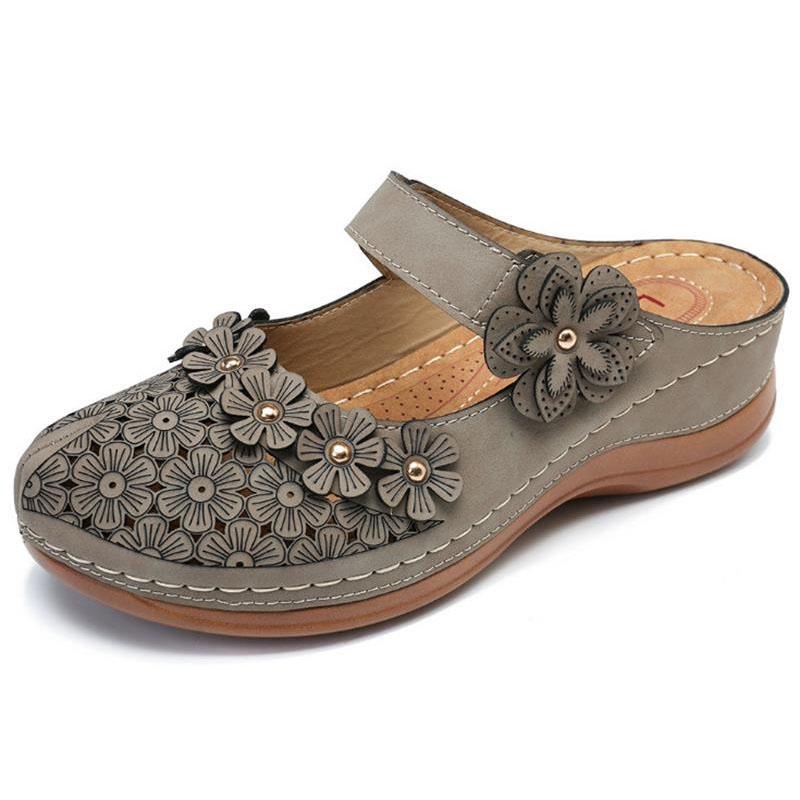 Women Summer Open Toe Floral Beach Walking Slip-on Sandals With Wedge Heel**