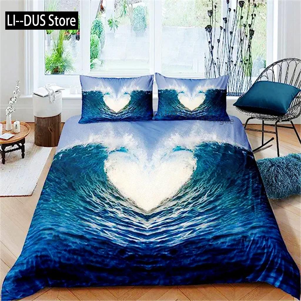Blue Ocean Duvet Cover Waves Bedding Set Hawaiian Tripocal Sea Wave Sea Beach Bedding Comforter Cover Microfiber For Women Men