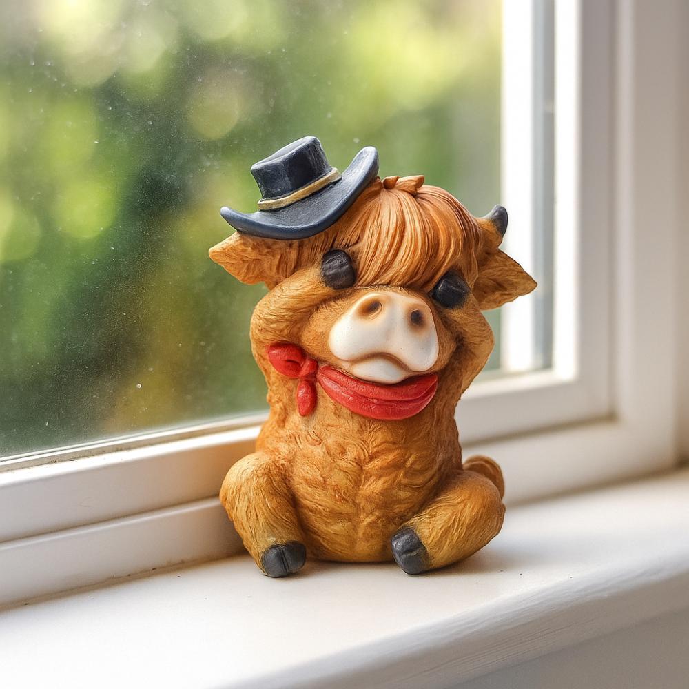 Resin Cartoon Cow Ornament Handmad Animal Action Figure Highland Cow Decor  Desktop Decorative